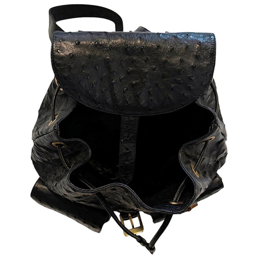 Vintage GUCCI Black Ostrich Skin Backpack Handbag with Bamboo Accents - Picture 8 of 15